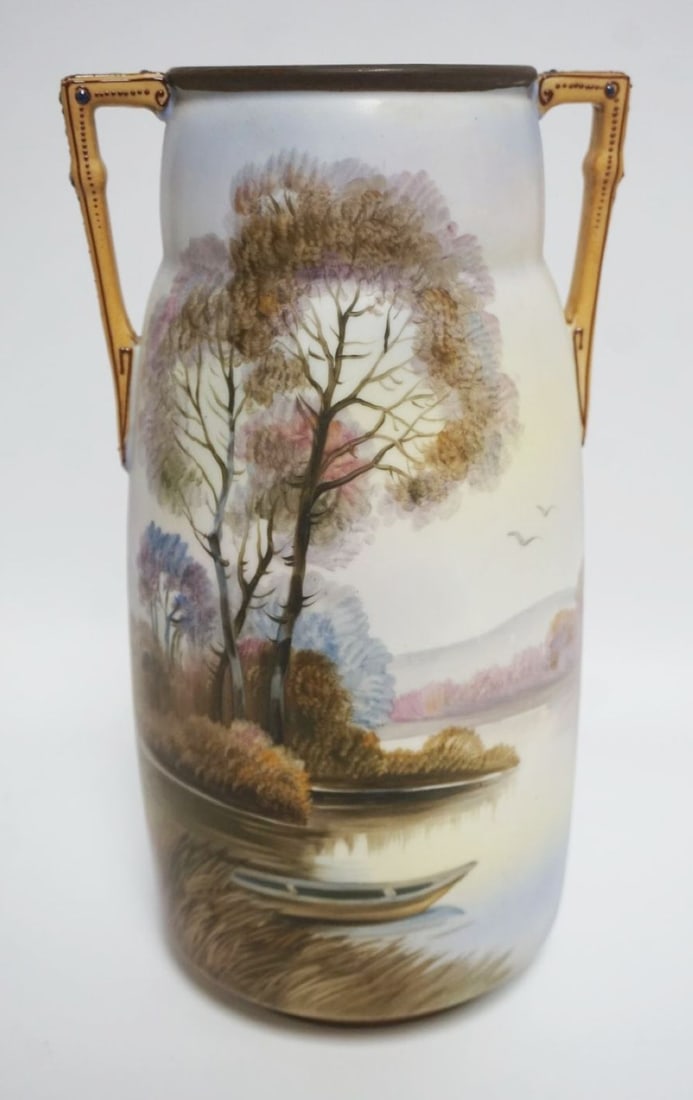 HAND PAINTED NIPPON DOUBLE HANDLED VASE (1 of 6)