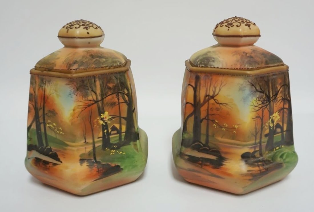PAIR OF NIPPON HAND PAINTED TOBACCO JARS (1 of 8)