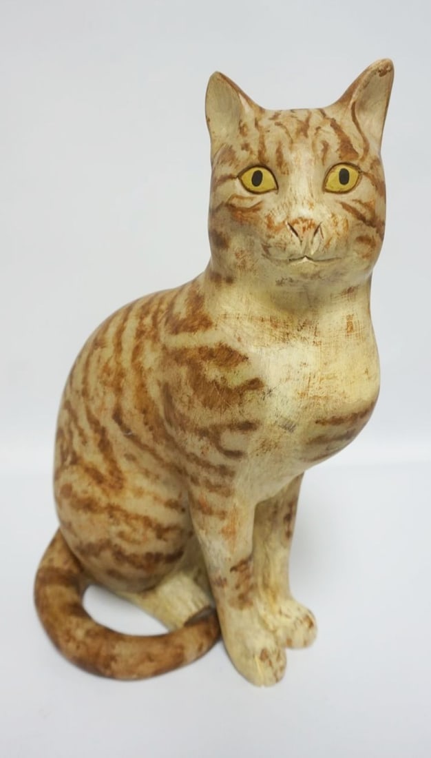 CARVED & PAINTED WOOD CAT (1 of 4)