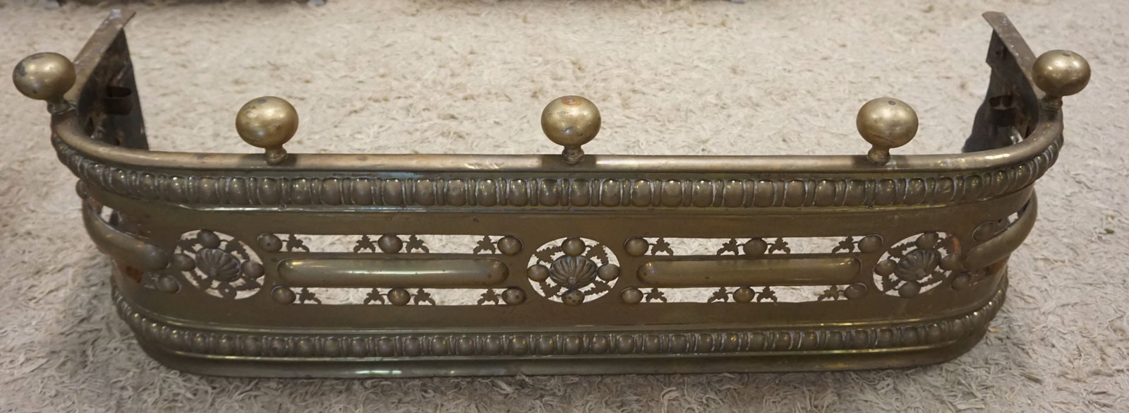 BRASS FIRE FENDER: BRASS FIRE FENDER, APPROXIMATELY 41 IN X 12 IN X 14 IN HIGH