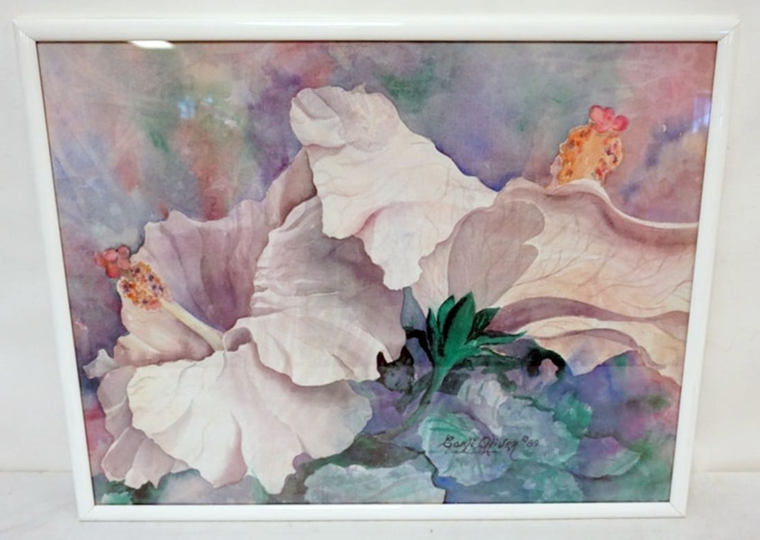 CARLI OLIVER WATER COLOR: WATER COLOR OF FLOWERS, SIGNED CARLI OLIVER, APPROXIMATELY 28 IN X 22 IN OVERALL