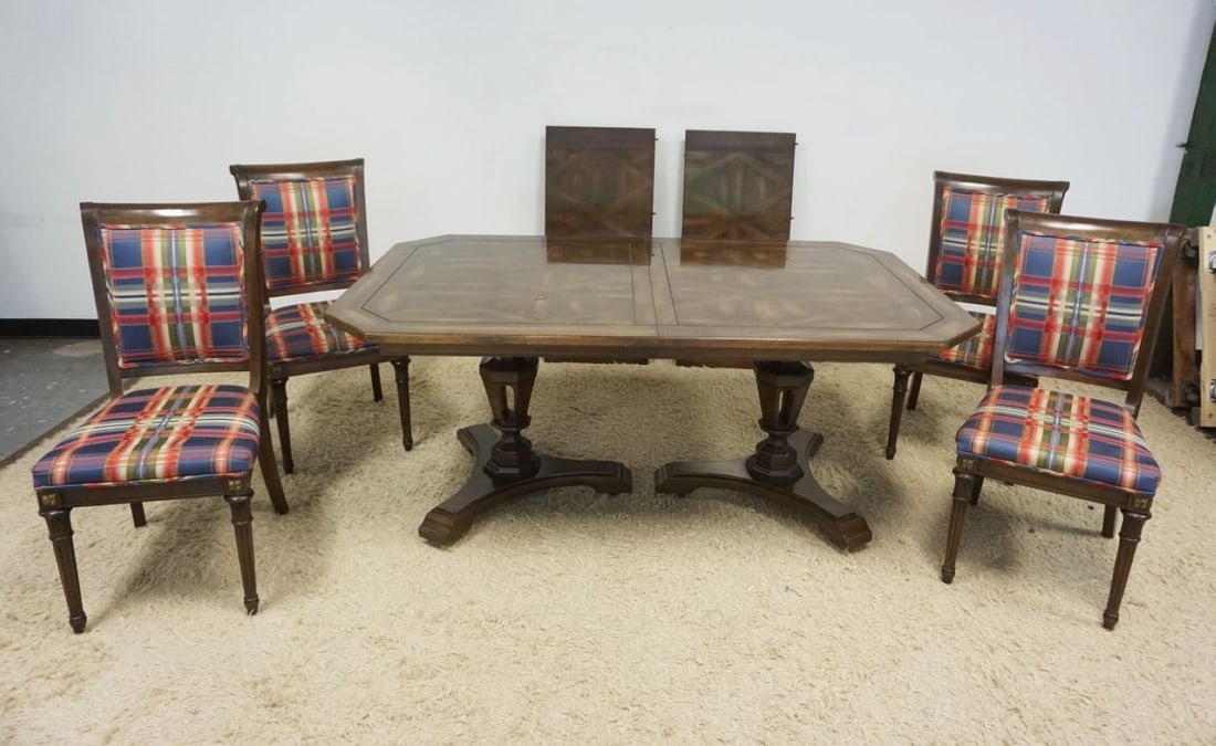DOUBLE PEDESTAL DINING TABLE W/4 SIDE CHAIRS (1 of 9)