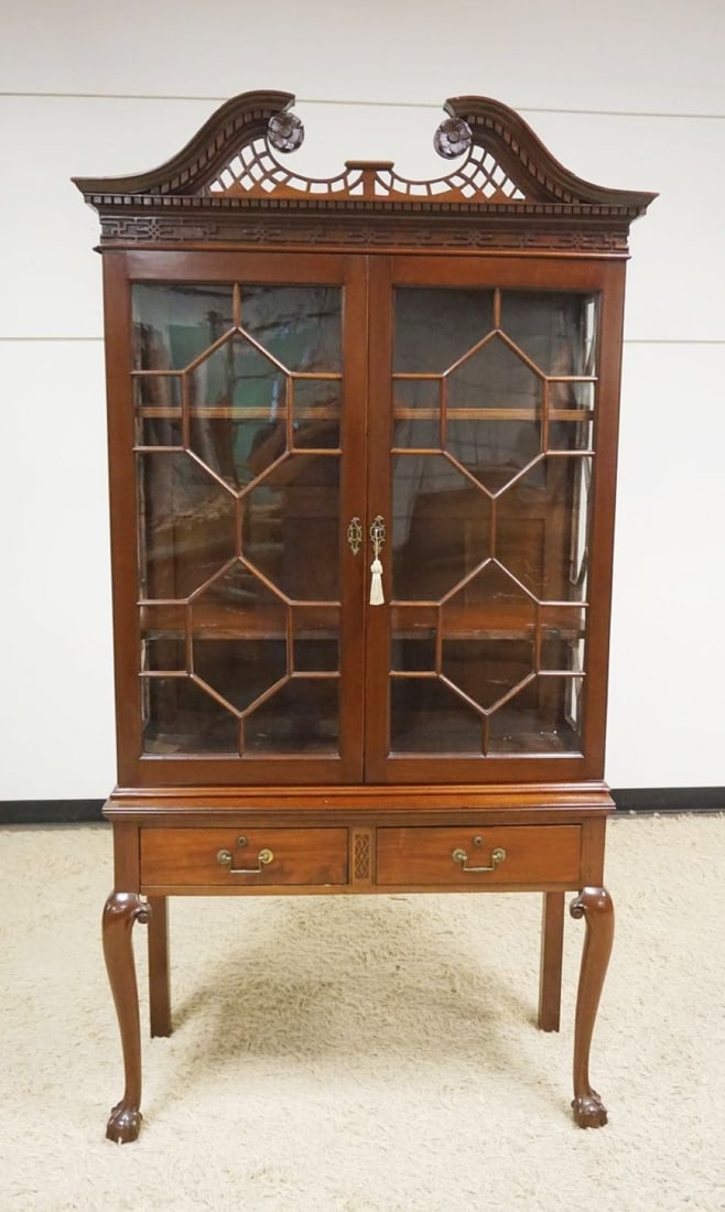 ANTIQUE MAHOGANY CURIO CABINET (1 of 6)