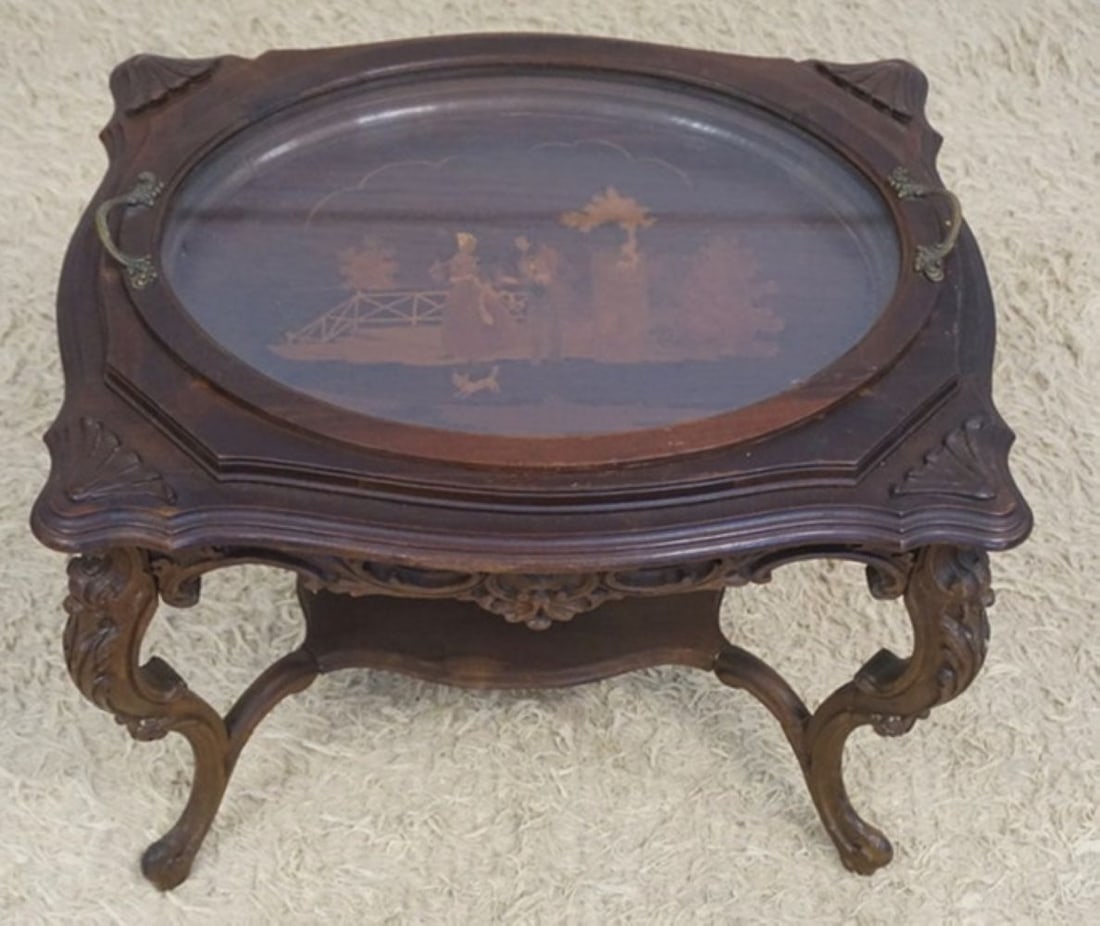 HEAVILY CARVED WALNUT SERVING TABLE - 2