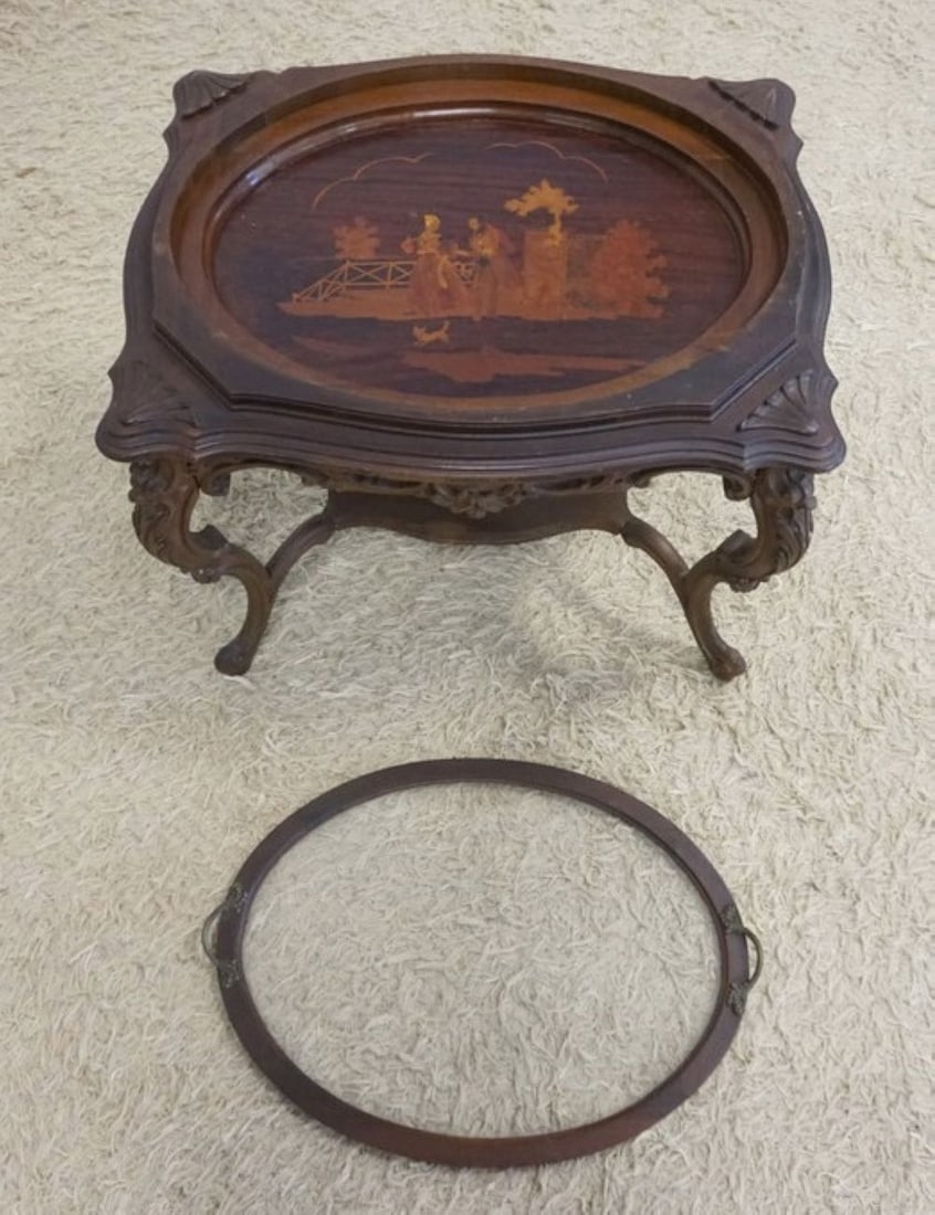 HEAVILY CARVED WALNUT SERVING TABLE - 4