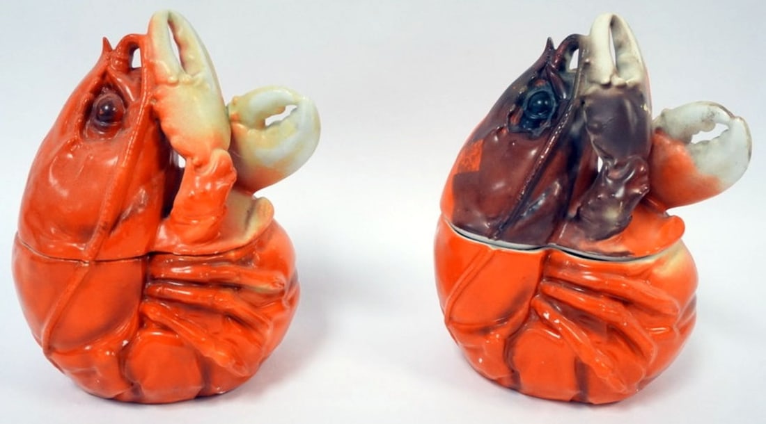 ROYAL BAYREUTH LOBSTER: ROYAL BAYREUTH LOBSTER LIDDED DISHES, APPROXIMATELY 8 IN HIGH