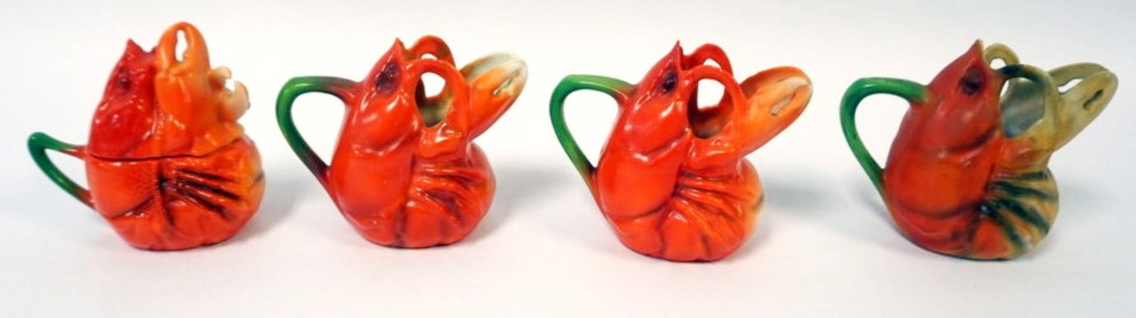 ROYAL BAYREUTH LOBSTER: ROYAL BAYREUTH LOBSTER CREAMERS & COVERED DISH, LARGEST APPROXIMATELY 5 IN X 2 IN X 5 IN