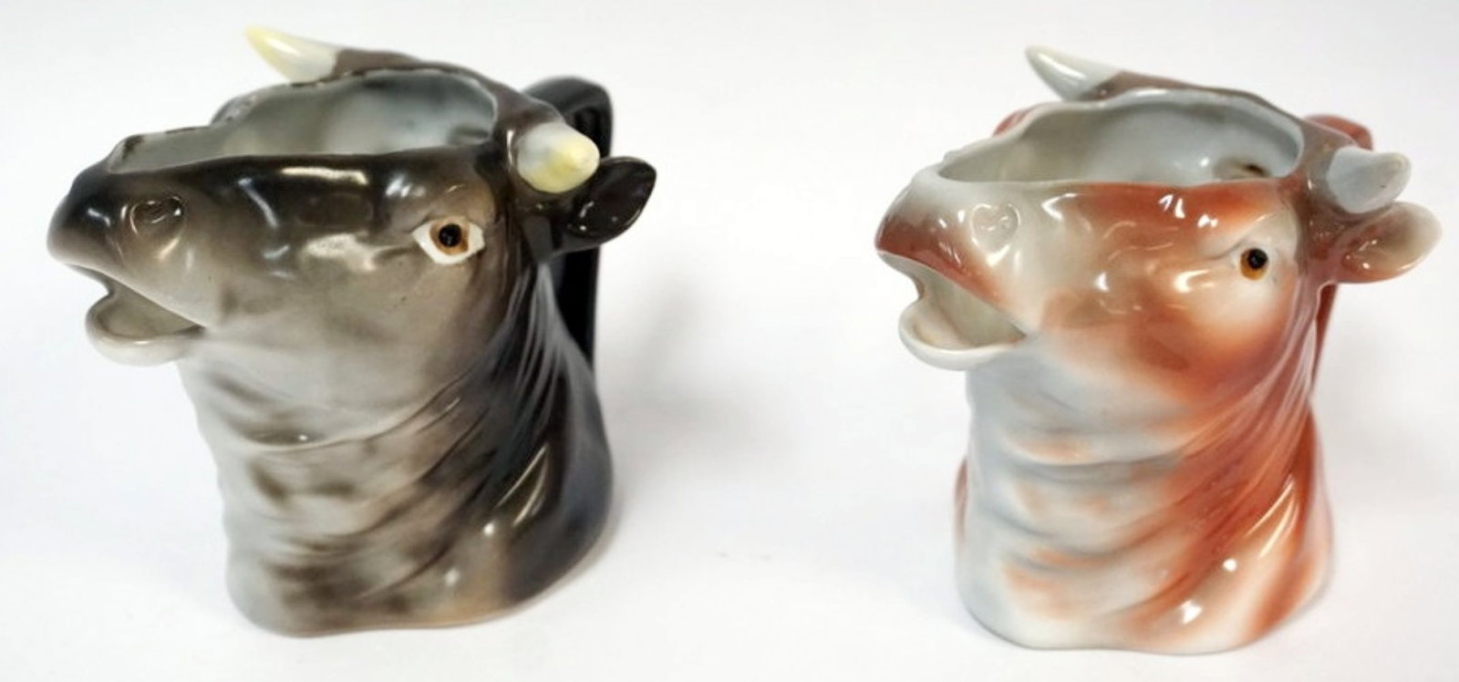 ROYAL BAYREUTH BULLS HEAD: ROYAL BAYREUTH BULLS HEAD CREAMERS, APPROXIMATELY 5 IN X 4 IN X 4 IN HIGH