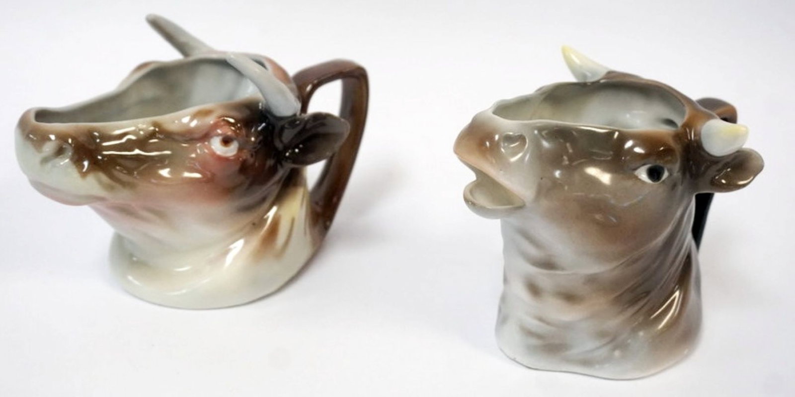 ROYAL BAYREUTH BULLS HEAD: ROYAL BAYREUTH BULLS HEAD CREAMERS, APPROXIMATELY 3 1/2 IN X 6 IN X 4 1/4 IN HIGH