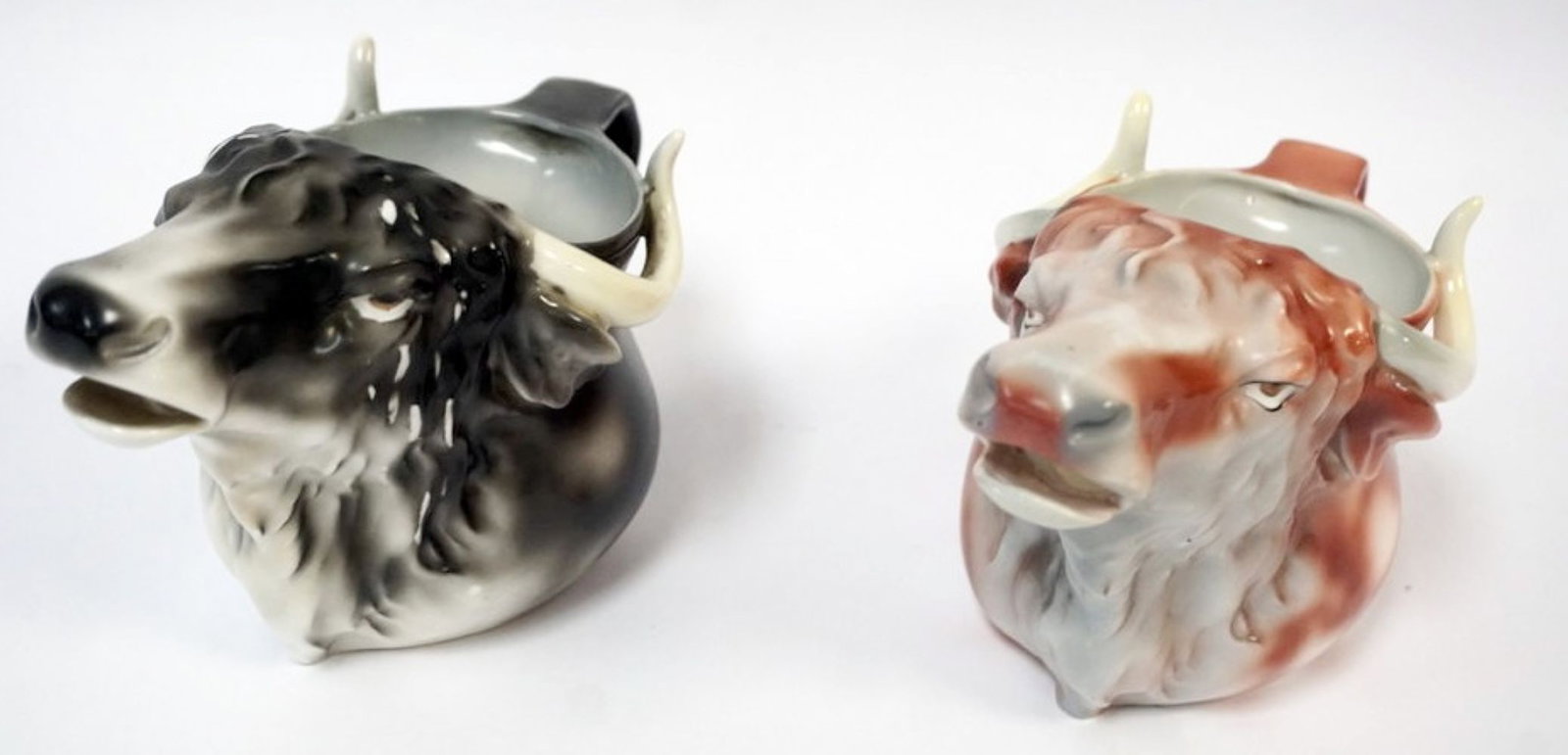 ROYAL BAYREUTH BULLS HEAD: ROYAL BAYREUTH BULLS HEAD CREAMERS, APPROXIMATELY 4 IN X 7 IN X 8 IN HIGH