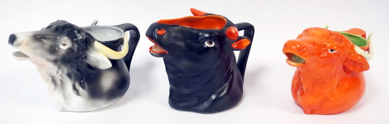 ROYAL BAYREUTH BULLS HEAD: ROYAL BAYREUTH BULLS HEAD CREAMERS, APPROXIMATELY 3 IN X 6 IN X 4 IN HIGH