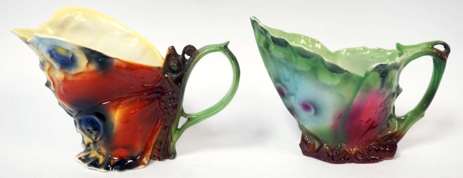 ROYAL BAYREUTH FIGURAL BUTTERFLY WINGS: ROYAL BAYREUTH FIGURAL BUTTERFLY WINGS CREAMERS, EACH APPROXIMATELY 3 IN X 6 IN X 4 1/4 IN HIGH