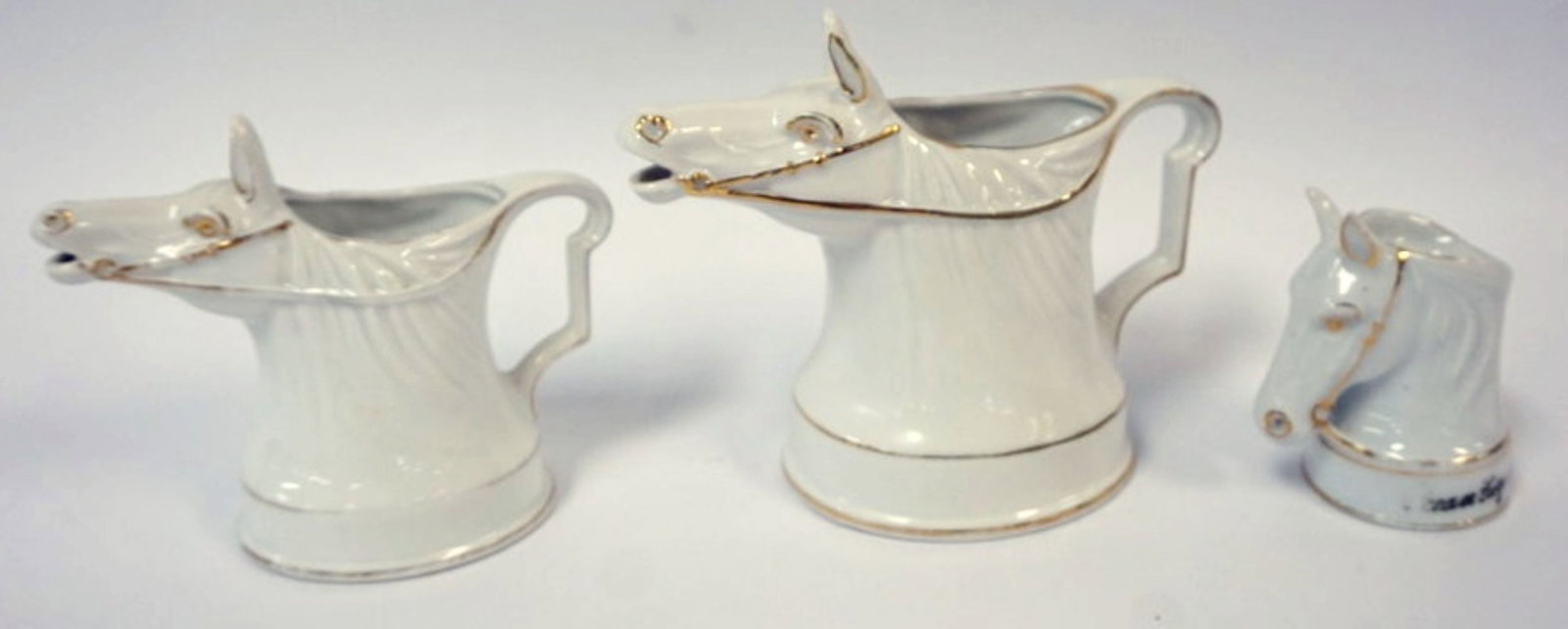 ROYAL BAYREUTH HORSE: ROYAL BAYREUTH HORSE CREAMERS & TOOTHPICK, LARGEST APPROXIMATELY 5 1/2 IN HIGH