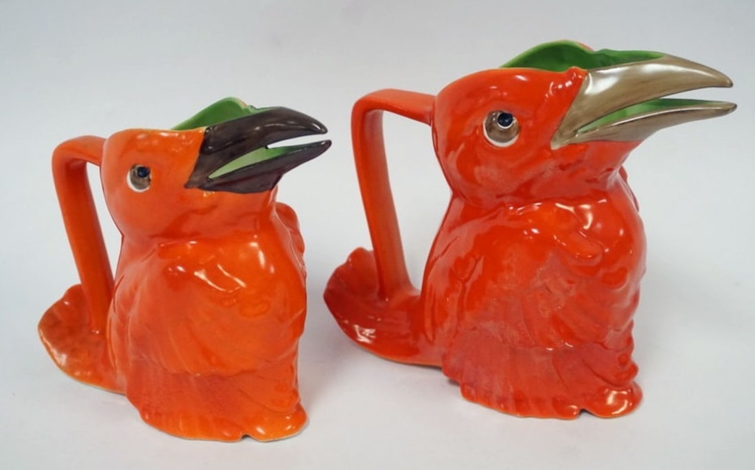 ROYAL BAYREUTH BIRD: ROYAL BAYREUTH BIRD CREAMERS, TALLEST APPROXIMATELY 6 IN HIGH