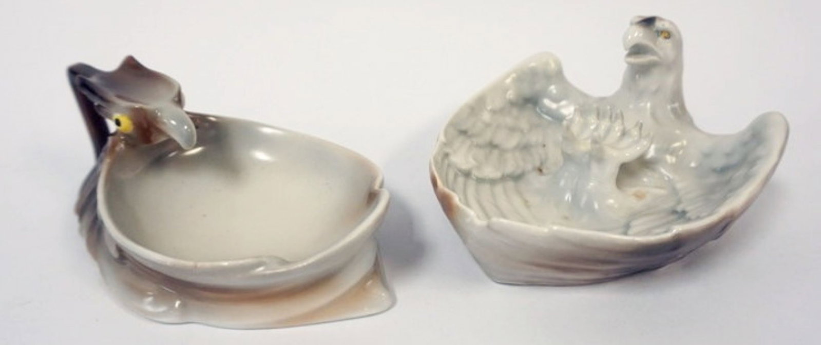 ROYAL BAYREUTH EAGLE: ROYAL BAYREUTH EAGLE DISHES, LARGEST APPROXIMATELY 5 1/4 IN X 3 IN X 2 1/2 IN
