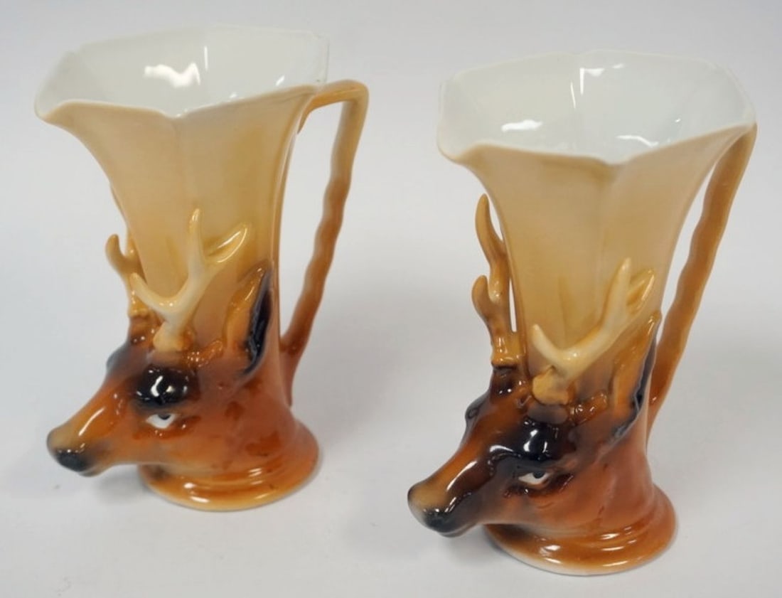 ROYAL BAYREUTH ELK: ROYAL BAYREUTH ELK CREAMERS, APPROXIMATELY 4 1/2 IN HIGH