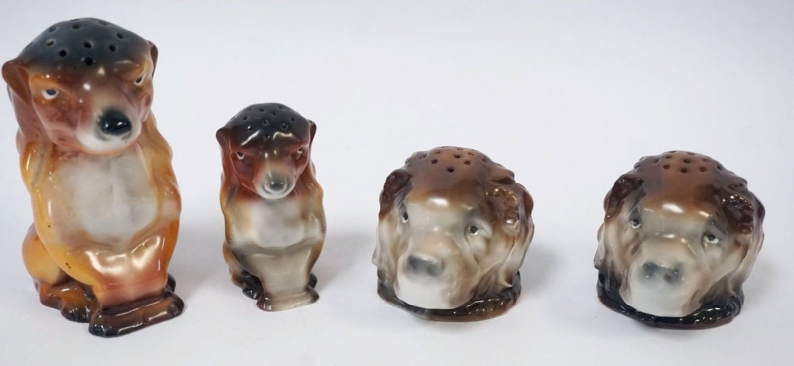 ROYAL BAYREUTH DOG: ROYAL BAYREUTH DOG SHAKERS, TALLEST APPROXIMATELY 5 IN HIGH
