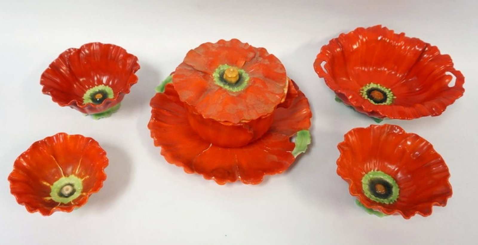 ROYAL BAYREUTH RED POPPY: ROYAL BAYREUTH RED POPPY ASSORTED BOWLS & COVERED DISH, LARGEST PIECE APPROXIMATELY 10 IN X 5 IN HIGH