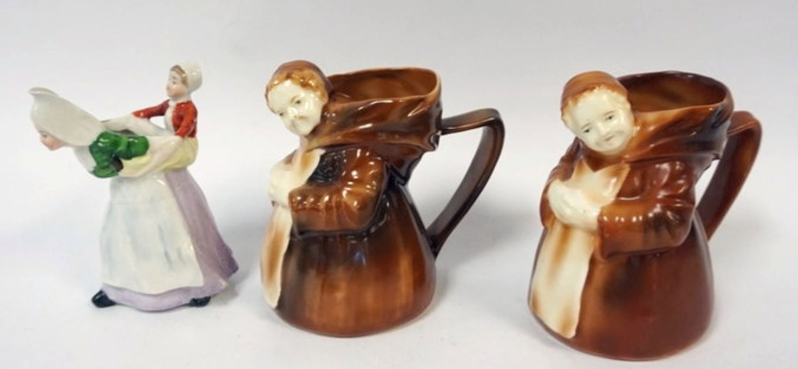 ROYAL BAYREUTH MONK & MILK MAID: ROYAL BAYREUTH MONK & MILK MAID CREAMERS, APPROXIMATELY 5 IN HIGH