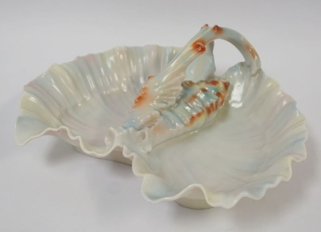ROYAL BAYREUTH SHELL: ROYAL BAYREUTH SHELL LOBSTER DISH, APPROXIMATELY 11 IN X 8 IN X 5 IN HIGH