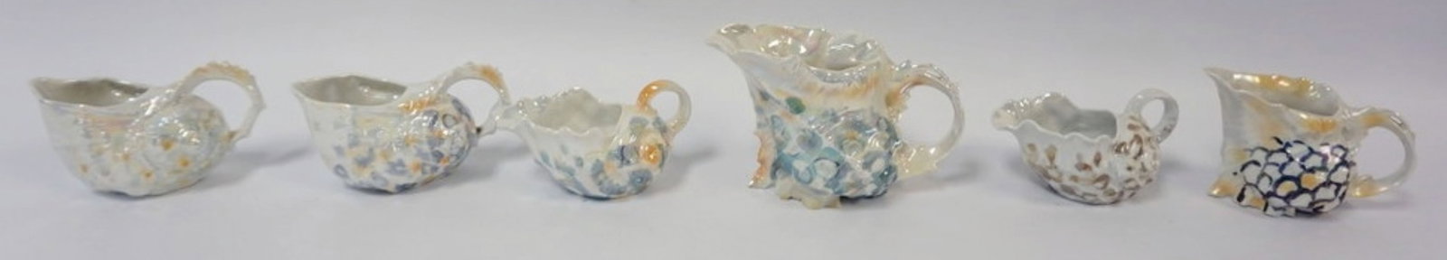 ROYAL BAYREUTH LUSTRE CONCH SHELL: ROYAL BAYREUTH LUSTRE CONCH SHELL CREAMERS, LARGEST APPROXIMATELY 4 1/2 IN HIGH