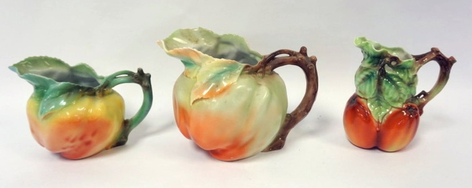 ROYAL BAYREUTH PEAR PITCHERS: ROYAL BAYREUTH PEAR PITCHERS, LARGEST APPROXIMATELY 7 IN H