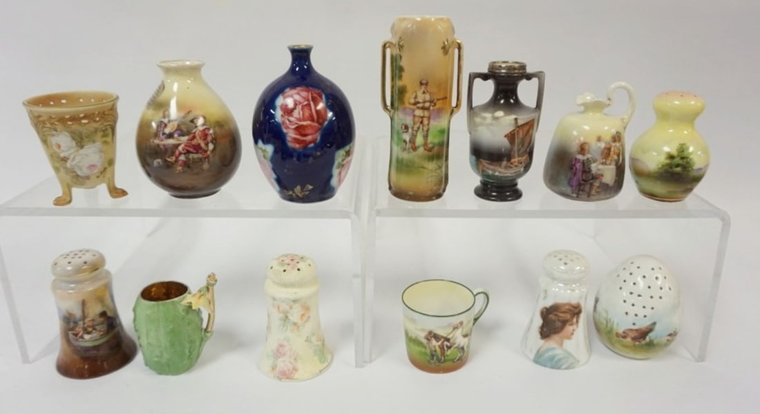 ROYAL BAYREUTH ASSORTMENT: ROYAL BAYREUTH GROUP OF ASSORTED VASES, SHAKERS, CUPS, TALLEST PIECE APPROXIMATELY 5 IN H