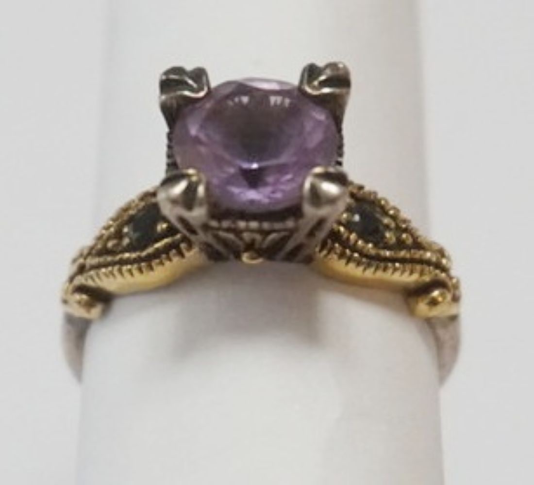 18K AND STERLING AMETHYST: 18K AND STERLING AMETHYST RING, APPROXIMATELY 7 1/2, 2.5 DWT WITH STONE