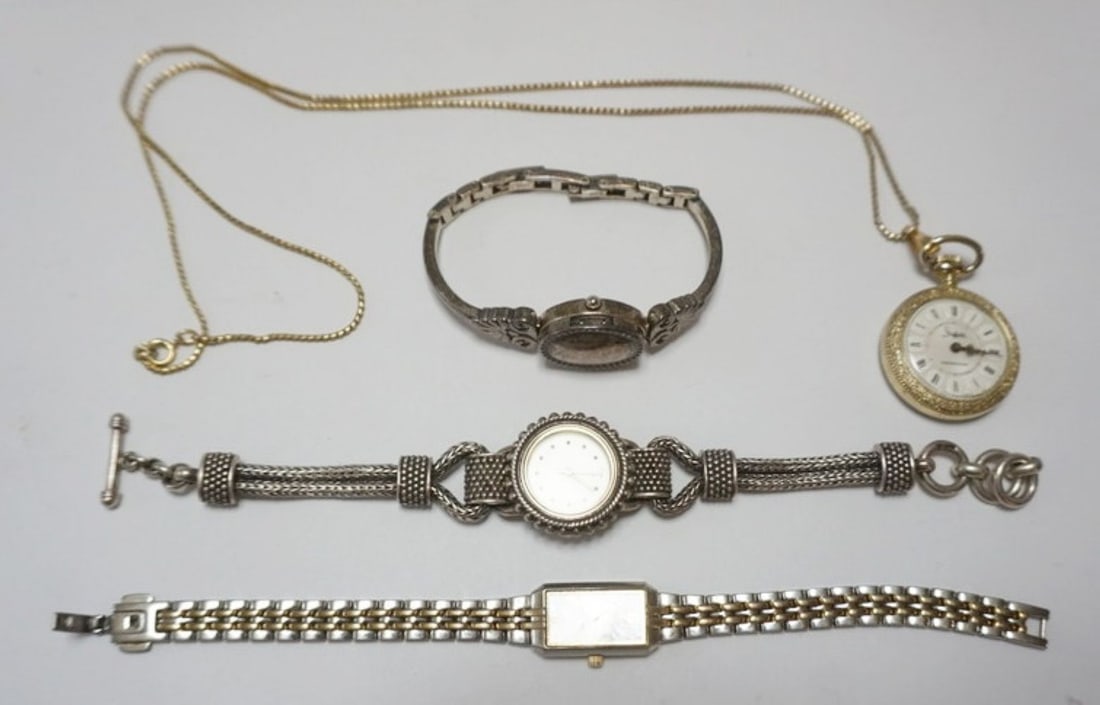 ASSORTED LADIES WATCHES: ASSORTED LADIES WATCHES INCLUDING, SHEFFIELD PENDANT WATCH, CITIZEN WATCH, ANNE KLINE WATCH IN CASE AND QUARTZ WATCH
