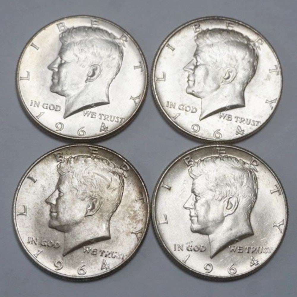 KENNEDY SILVER HALF DOLLARS: 1964 KENNEDY SILVER HALF DOLLARS, GROUP OF 4