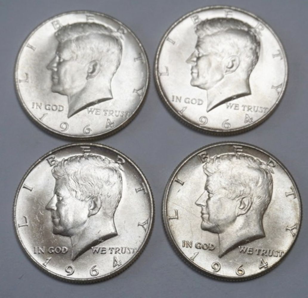 KENNEDY SILVER HALF DOLLARS: 1964 KENNEDY SILVER HALF DOLLARS, GROUP OF 4
