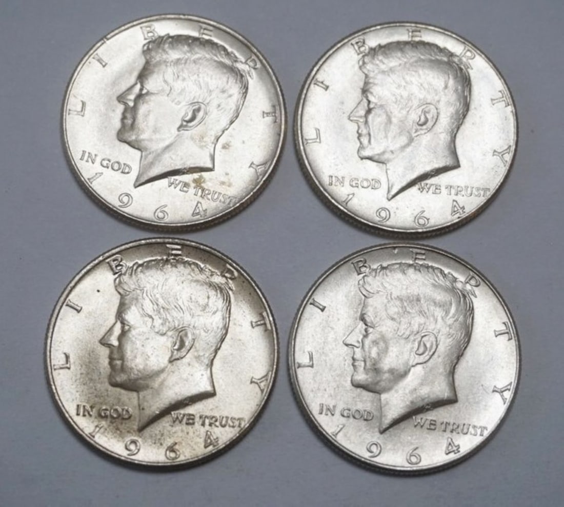 KENNEDY SILVER HALF DOLLARS: 1964 KENNEDY SILVER HALF DOLLARS, GROUP OF 4