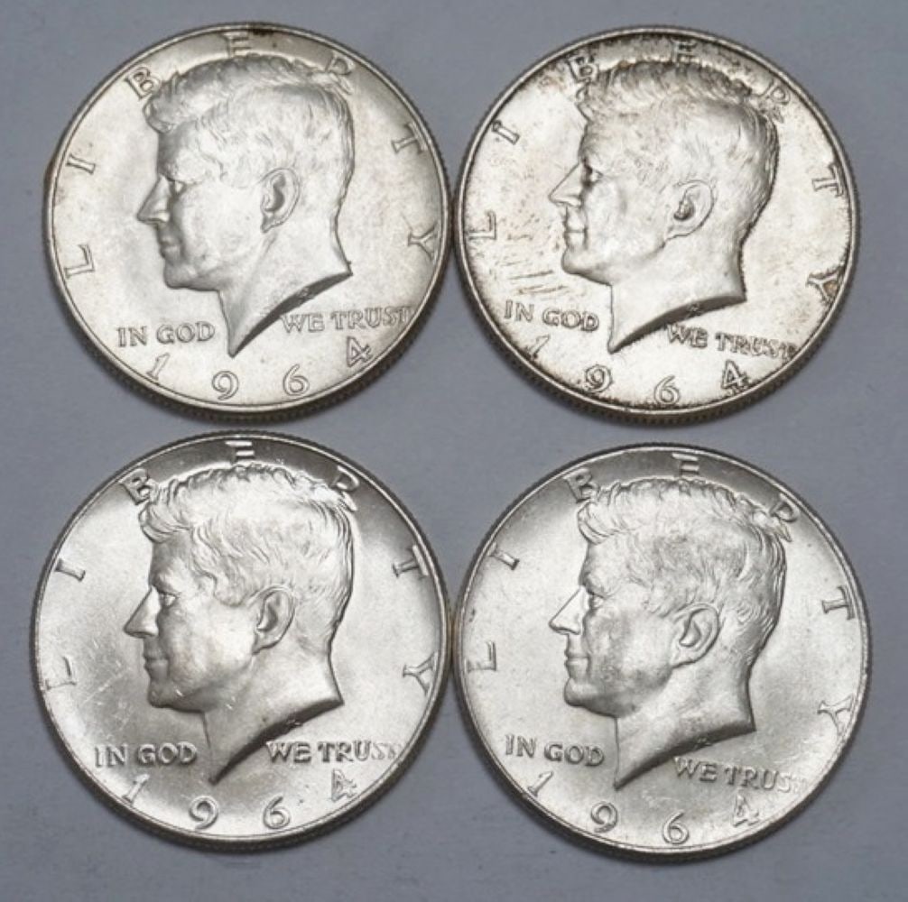 KENNEDY SILVER HALF DOLLARS: 1964 KENNEDY SILVER HALF DOLLARS, GROUP OF 4