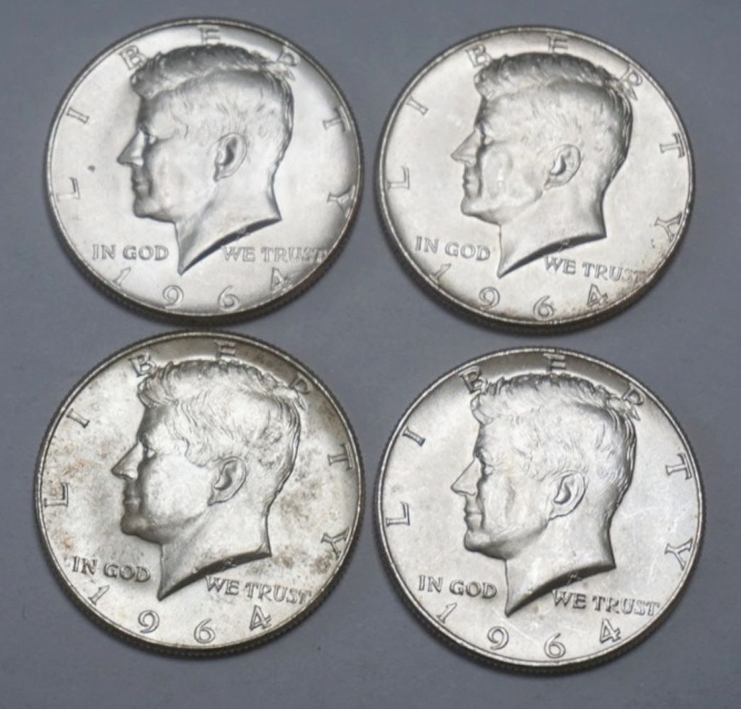 KENNEDY SILVER HALF DOLLARS: 1964 KENNEDY SILVER HALF DOLLARS, GROUP OF 4