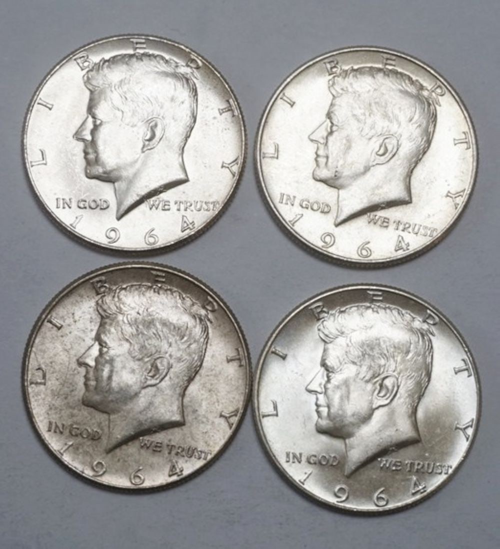 KENNEDY SILVER HALF DOLLARS: 1964 KENNEDY SILVER HALF DOLLARS, GROUP OF 4