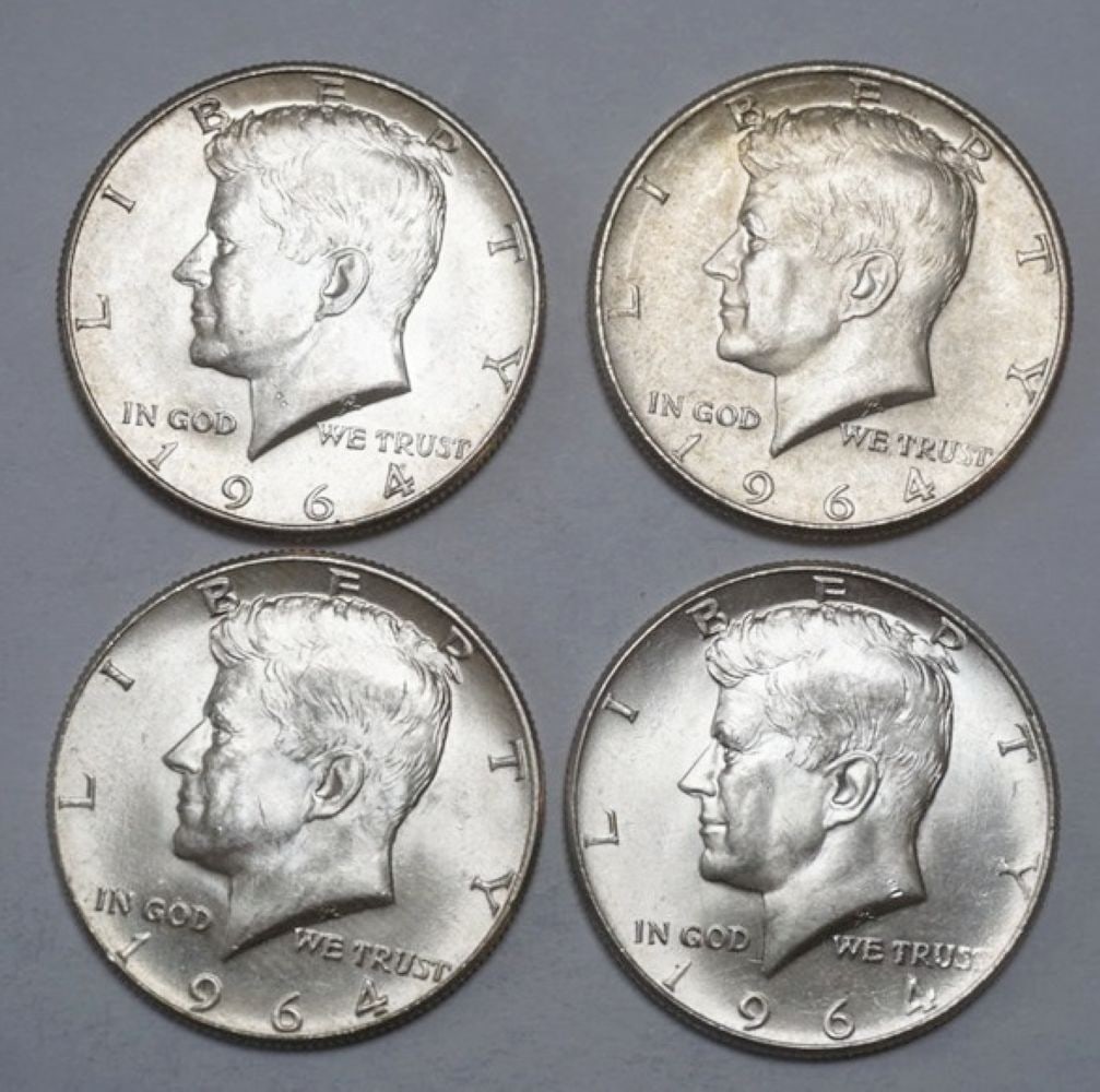 KENNEDY SILVER HALF DOLLARS: 1964 KENNEDY SILVER HALF DOLLARS, GROUP OF 4