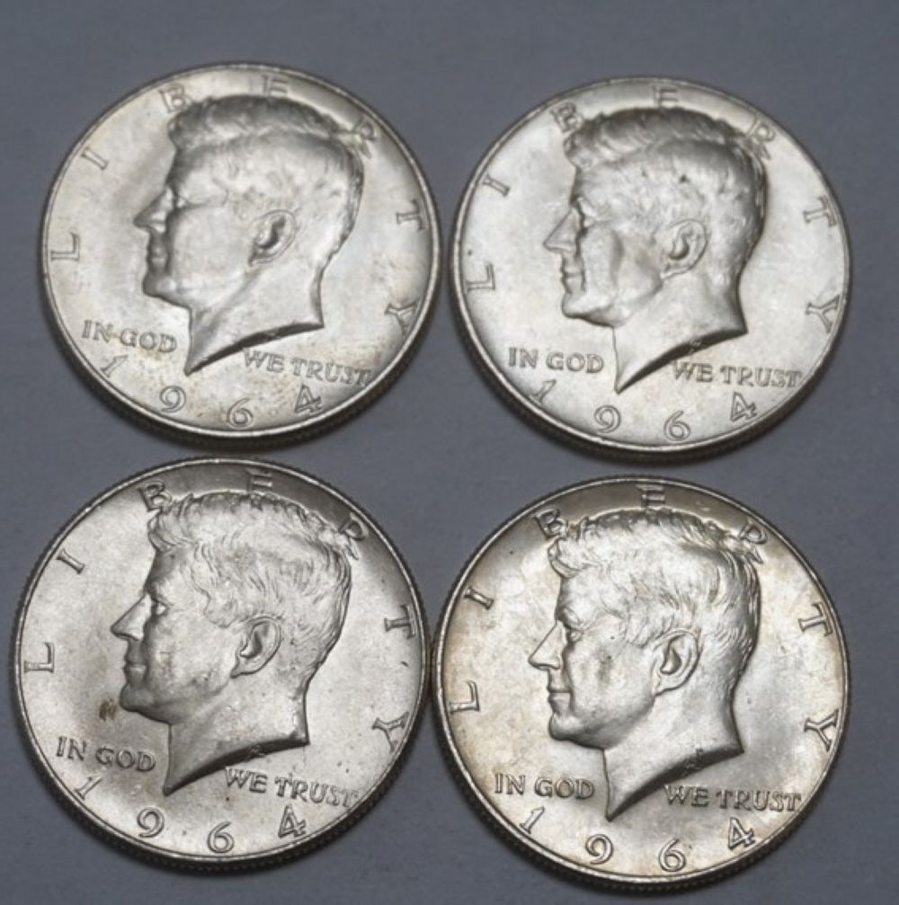 KENNEDY SILVER HALF DOLLARS: 1964 KENNEDY SILVER HALF DOLLARS, GROUP OF 4