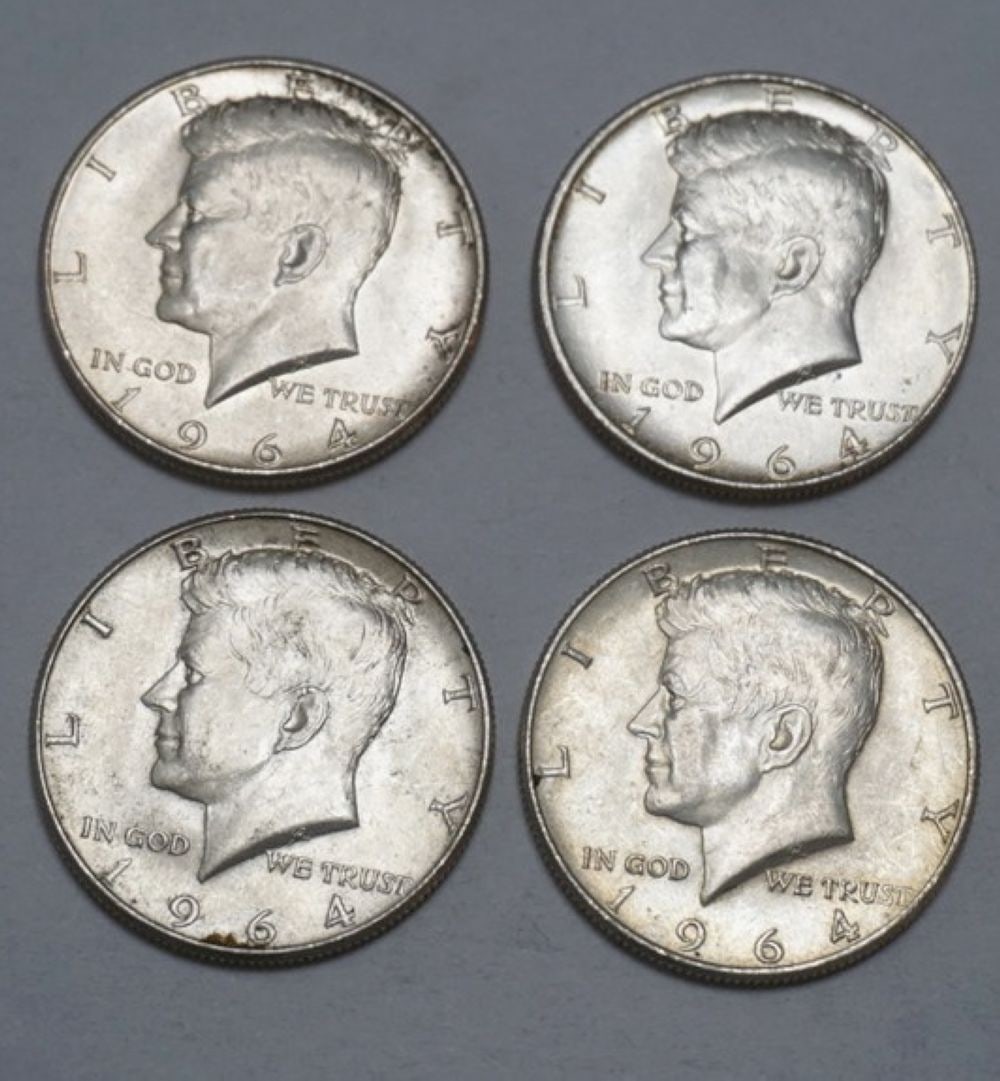 KENNEDY SILVER HALF DOLLARS: 1964 KENNEDY SILVER HALF DOLLARS, GROUP OF 4