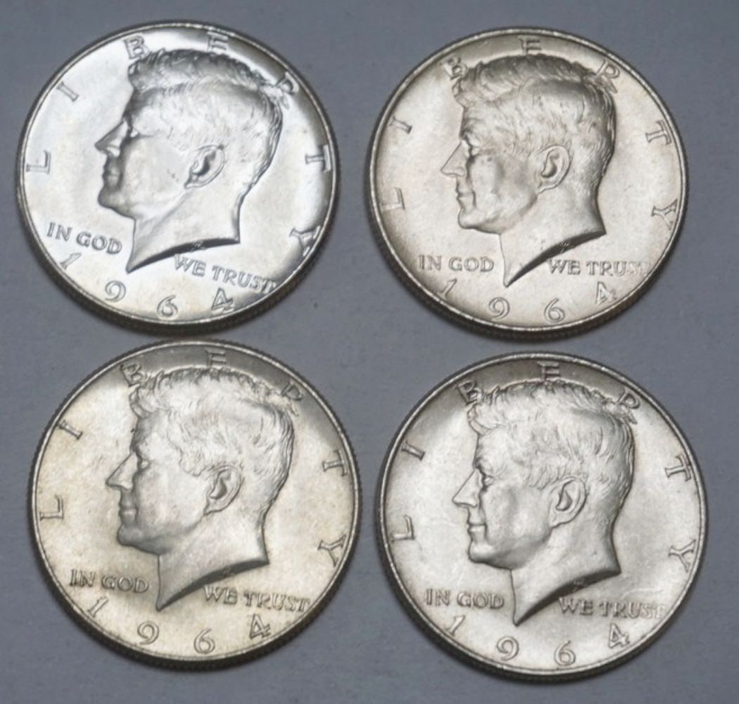 KENNEDY SILVER HALF DOLLARS: 1964 KENNEDY SILVER HALF DOLLARS, GROUP OF 4