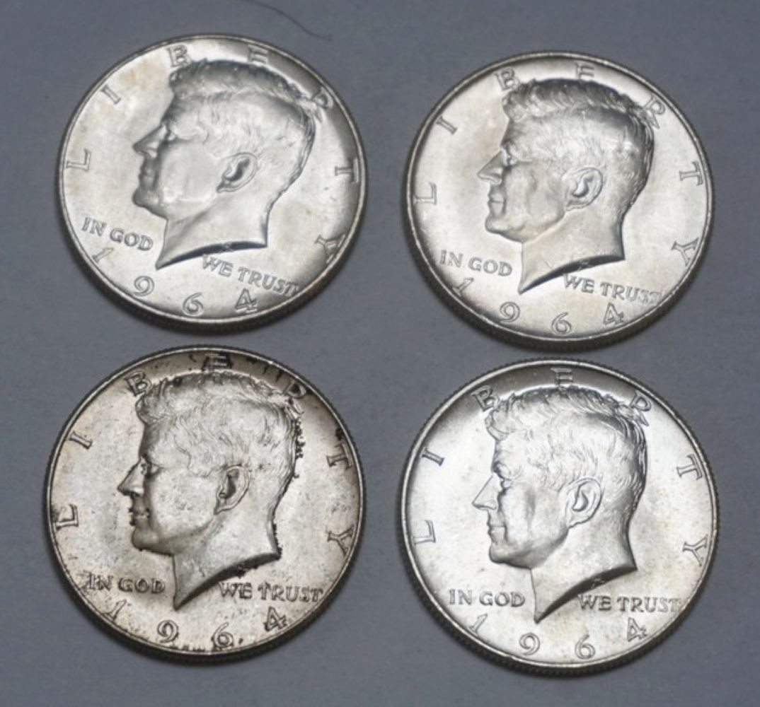 KENNEDY SILVER HALF DOLLARS: 1964 KENNEDY SILVER HALF DOLLARS, GROUP OF 4