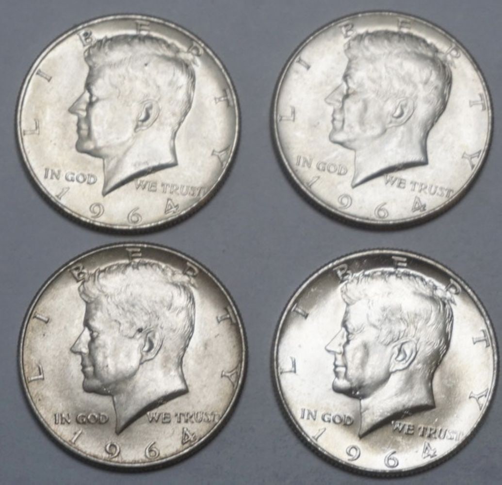 KENNEDY SILVER HALF DOLLARS: 1964 KENNEDY SILVER HALF DOLLARS, GROUP OF 4