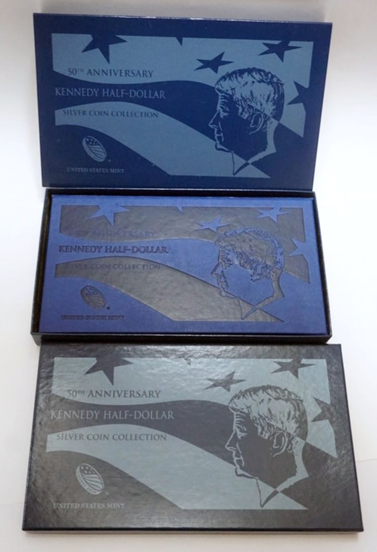 50TH ANNIV KENNDY HALF DOLLAR COLLECTION: 50TH ANNIVERSARY KENNEDY HALF DOLLAR SILVER COIN COLLECTION
