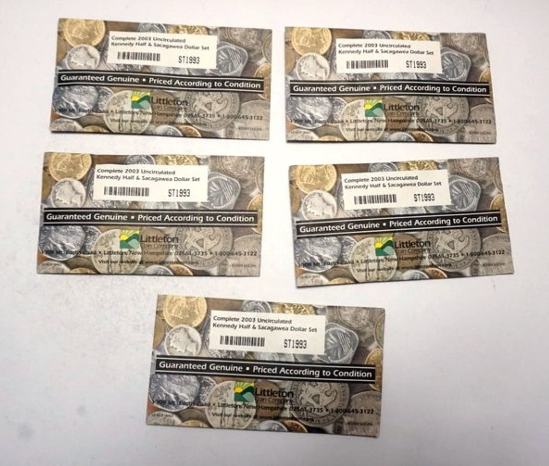 KENNEDY & SACAGAWEA DOLLAR SETS: LITTTLETON 5 - COMPLETE 2003 UNCIRICULATED KENNEDY HALF & SACAGAWEA DOLLAR SET SEALED