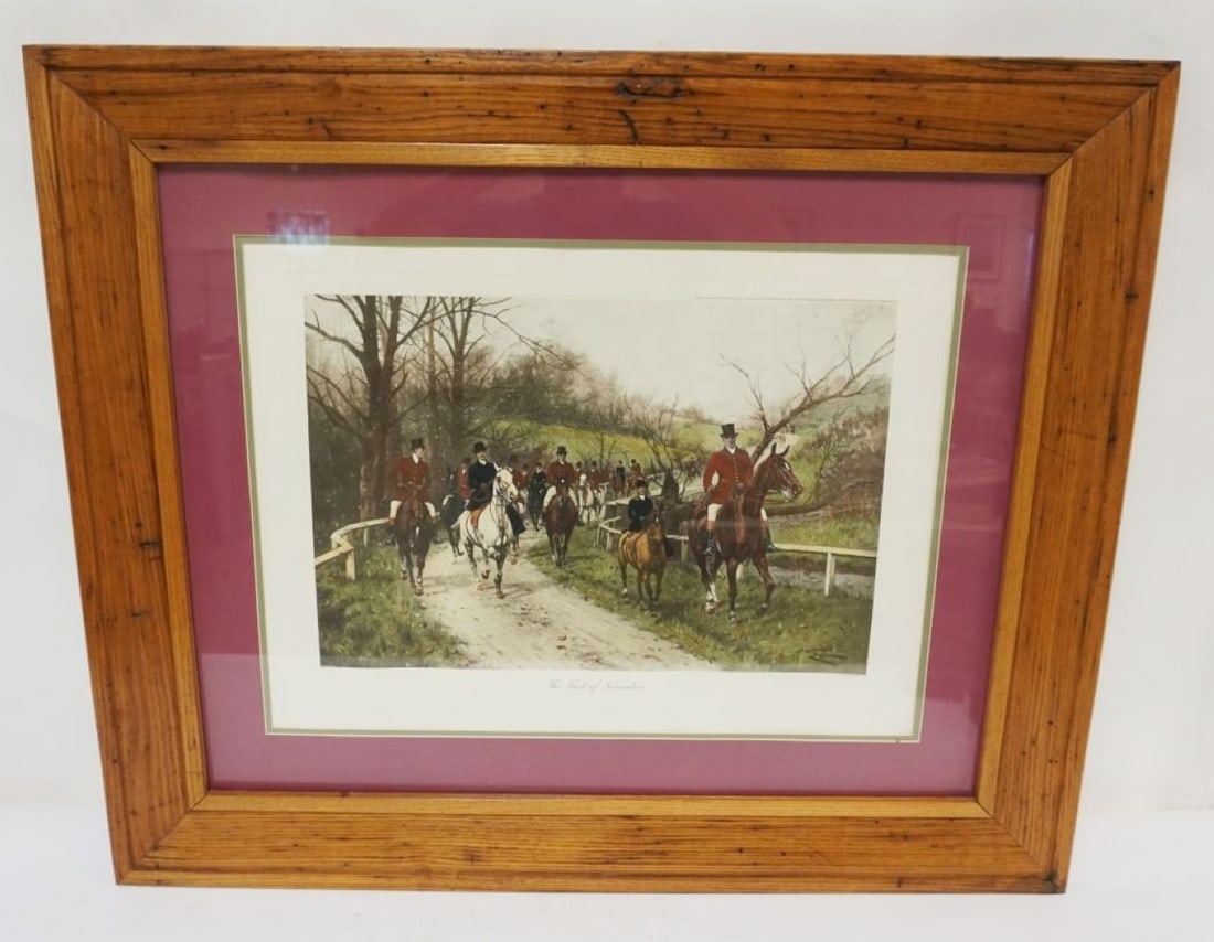 FRAMED & MATTED HAND COLORED HUNT SCENE (1 of 4)