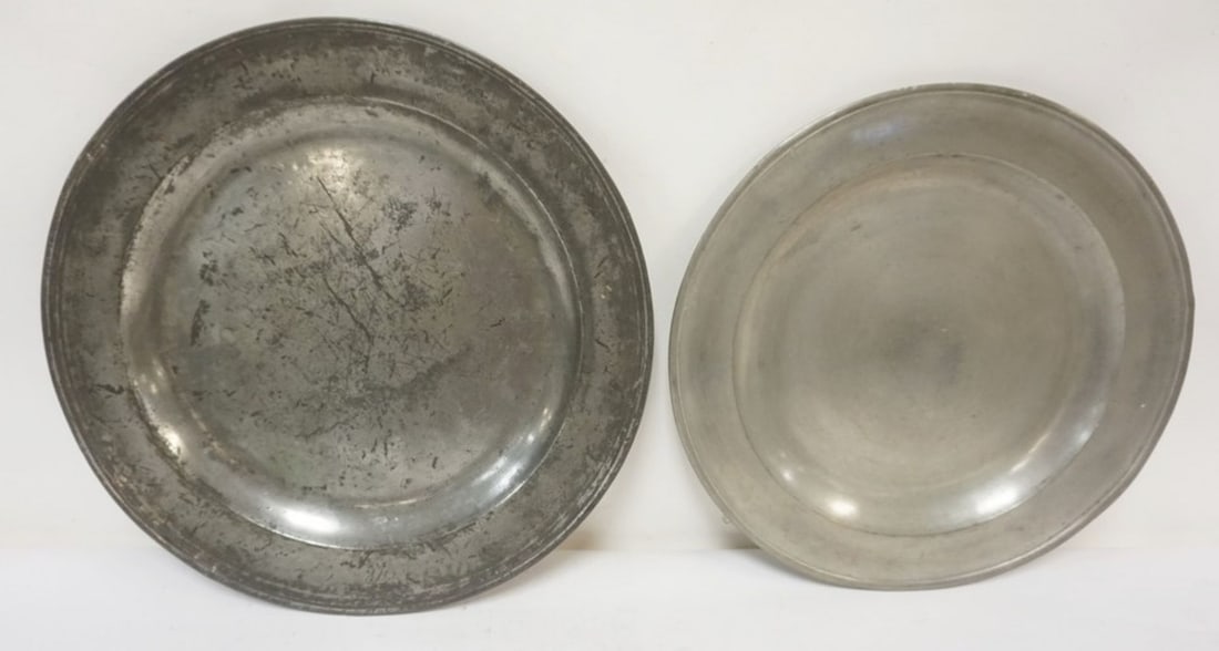 SWANSON PEWTER CHARGER: LARGE PEWTER CHARGER MARKED SWANSON, 18 1/4 IN, OTHER WORN MARK, APPROXIMATELY 16 1/2
