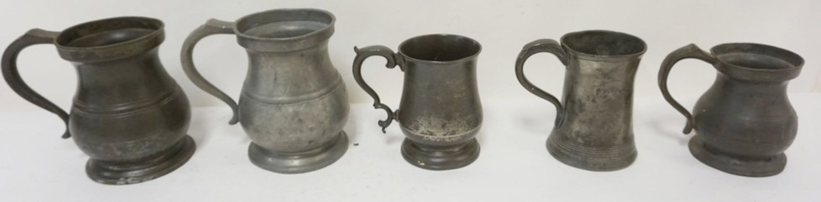 PEWTER MEASURES: GROUP OF PEWTER MEASURES, LARGEST APPROXIMATELY 6 IN H, 1 MARKED J. GAMBLE MELTON