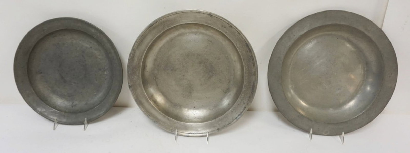 PEWTER BOWLS: LARGE PEWTER BOWLS, 1 MARKED TOWNSEND & COMPTON, APPROXIMATELY 14 3/4 IN
