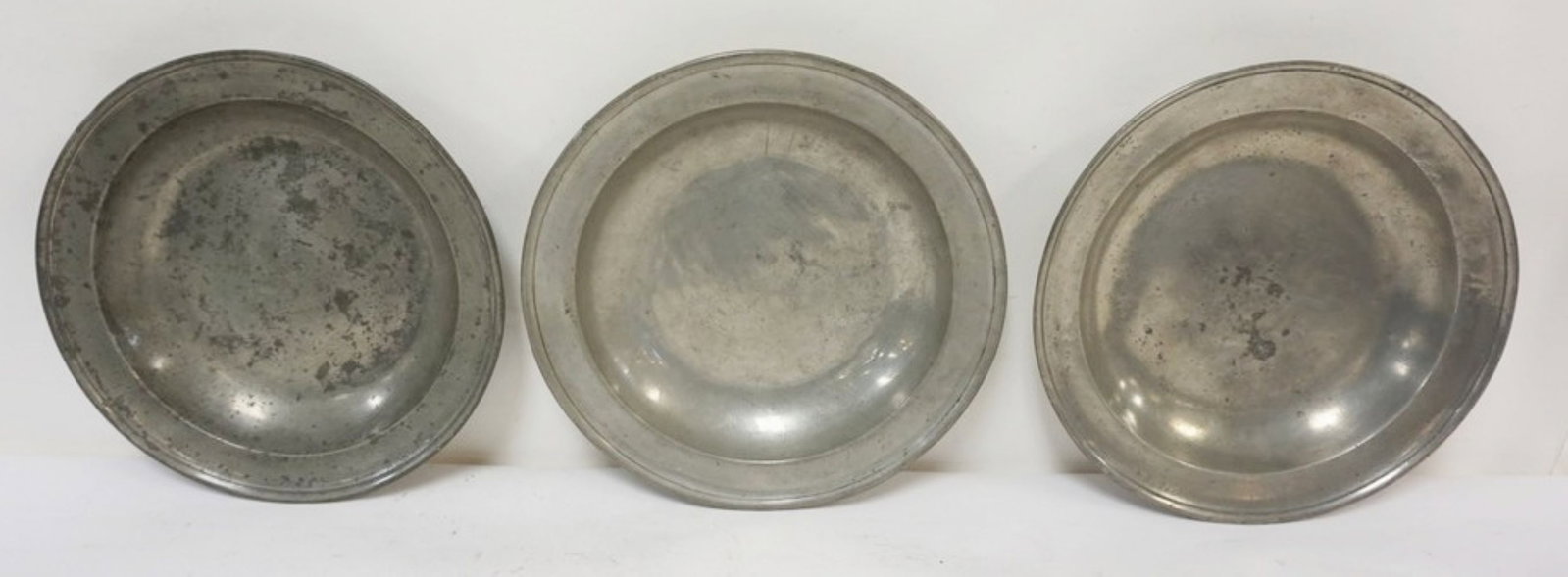 PEWTER BOWLS: PEWTER BOWLS, 1 MARKED COMPTON, LAREST APPROXIMATELY 12 IN