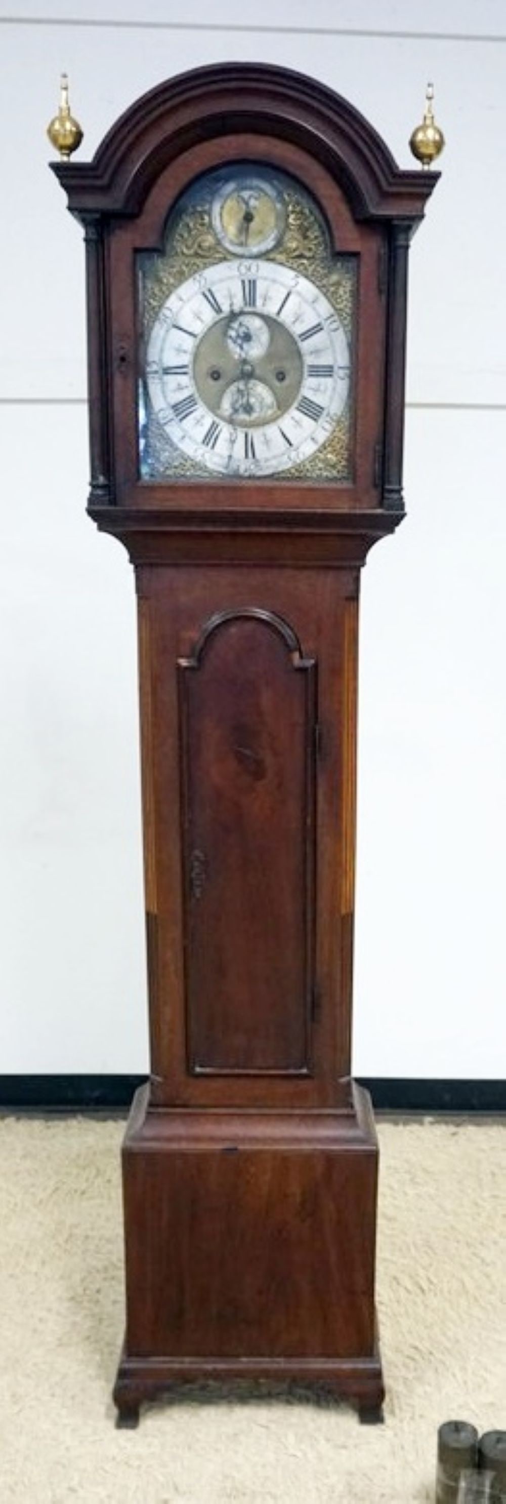 ANTIQUE TALL CASE GRANDFATHER'S CLOCK: ANTIQUE TALL CASE GRANDFATHER'S CLOCK, MARKED JOSEPH NOTTINGHAM ON FACE, APPROXIMATELY 18 IN X 9 IN X 83 IN HIGH