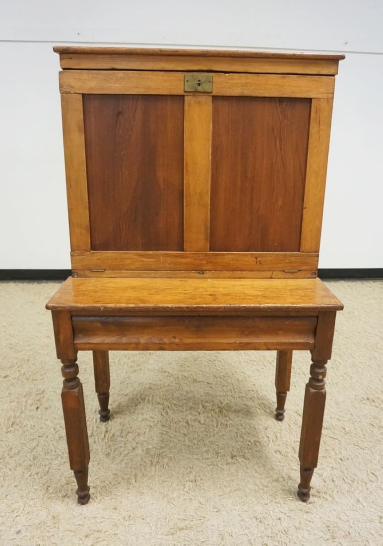 2 PART COUNTRY PINE PLATATION DESK: 2 PART COUNTRY PINE PLANTATION DESK, APPROXIMATELY 33 IN X 20 IN X 57 IN HIGH